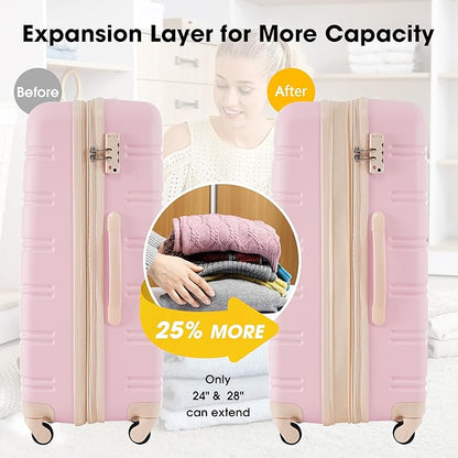 Merax Luggage Sets 2 Piece Suitcase Set 20/24 IN,Carry on Luggage and Travel Bag TSA Lock Expandable,Hard Case Luggage with Spinner Wheels,White Pink