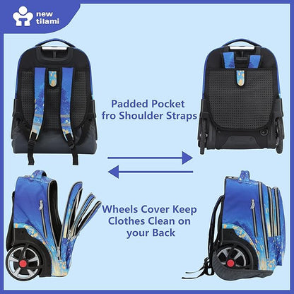NEW TILAMI 20" Rolling Backpack for Teens Adults, Climbing Stairs Waterproof Backpack with Wheels for School Business Trave Camping with Laptop Compartment, Fit 17 Inch Laptop, Chill Blue Print