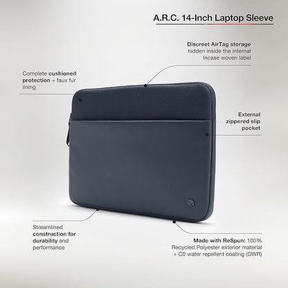 Incase A.R.C. Laptop Sleeve 14 Inch – MacBook Case with Faux Fur Lining, External Pocket – Fits MacBook Pro Air Lenovo Dell HP – Laptop Cover, Computer Case - Travel, Work, College - Navy