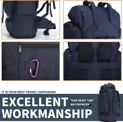 100L Hiking Camping Backpack MOLLE Rucksack Waterproof Daypack (Blue)
