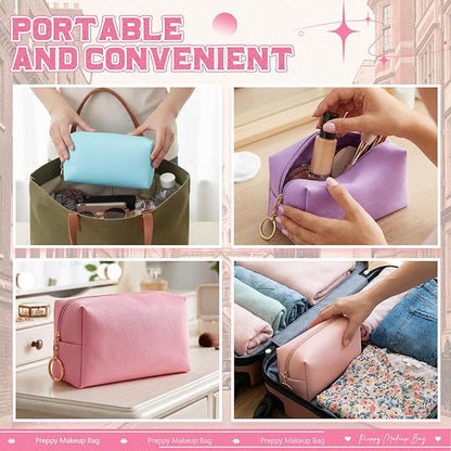 Chunful 24 Pcs Preppy Makeup Bag PU Leather Cosmetic Bag Bulk Makeup Plain Pouch Waterproof Toiletry Purse for Women Traveling Preppy Pencil Case Travel Purse Cosmetic(Pastel Color)