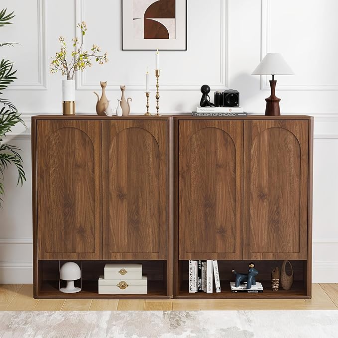 40.94'' Tall and Large Shoe Storage Cabinet with Doors and Adjustable Shelves, 5-Tier Modern Shoe Rack Cabinet Storage for Entryway, Entrance, Hallway, Living Room - Walnut