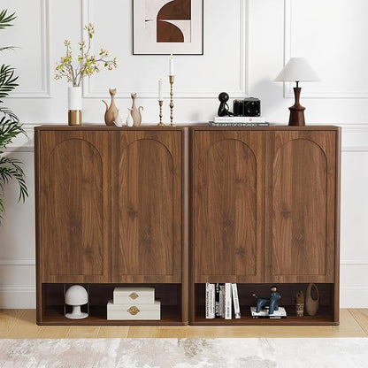 Tall and Large Shoe Storage Cabinet Set of 2 with Doors and Adjustable Shelves, 5-Tier Modern Shoe Rack Cabinet Storage for Entryway, Entrance, Hallway, Foyer/Kitchen Sideboard - Walnut
