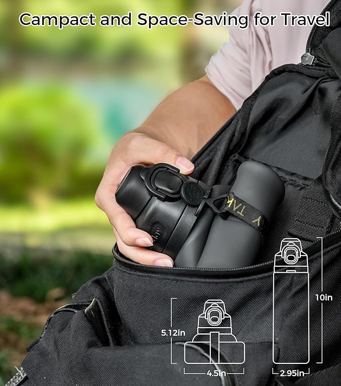 TakeToday Collapsible Water Bottles 20oz, Leak Proof, BPA-Free, Foldable Silicone Travel Water Bottle with Straw Strap for Cycling, Hiking, Outdoors