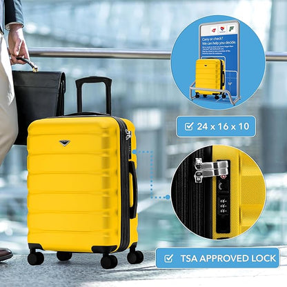 Flight Knight 24x16x10 Expandable Carry On Suitcase Hardside TSA Lock USB C Lightweight Luggage Silent Double Spinner Wheels Maximum Overhead Carry-On Bag For Virgin & South West Approved Airlines