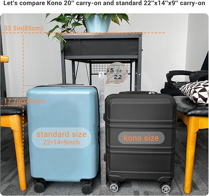 Kono 19" Carry on Luggage with Spinner Wheel TSA Lock, Lightweight PC+ABS Hardside Luggage Durable Small Carry on Suitcase, Black
