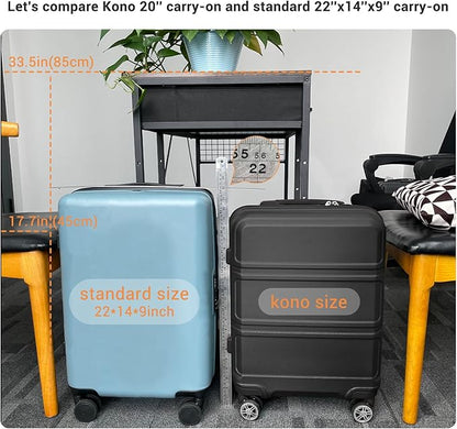 Kono 19" Carry on Luggage with Spinner Wheel TSA Lock, Lightweight PC+ABS Hardside Luggage Durable Small Carry on Suitcase, Black