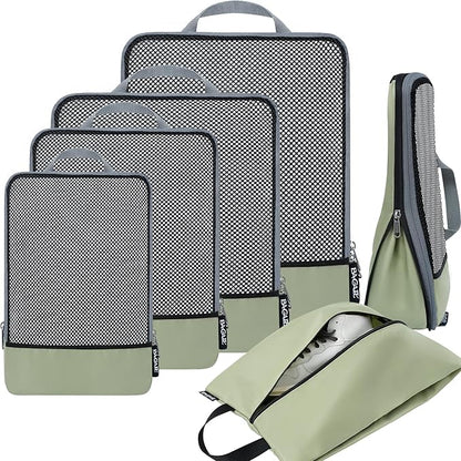 BAGAIL 4 Set/6 Set/8 Set Compression Packing Cubes Travel Accessories Expandable Packing Organizers (Half Mesh, 6-Matcha Green)