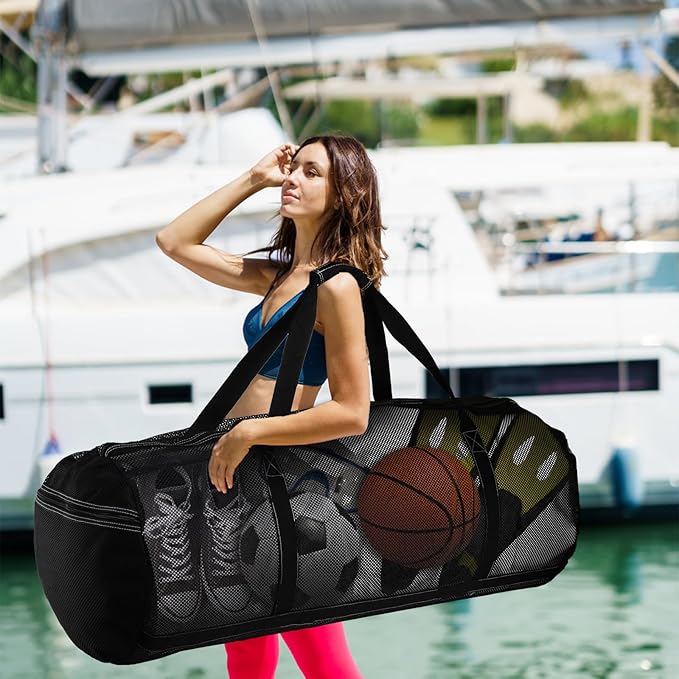 Peohud Mesh Dive Bag, Extra Large Scuba Gear Bag, Foldable Mesh Duffle Beach Tote Bag with Zipper and Pockets for Snorkeling, Spearfishing, Freediving, Swimming, Travel, Gym, Sports