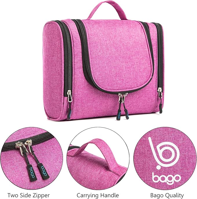 Bago Travel Toiletry Bag for Women and Men X-Large Waterproof Hanging Large Toiletry Bag for Bathroom and Travel Bag for Toiletries Organizer - Makeup Bag (SnowPink)