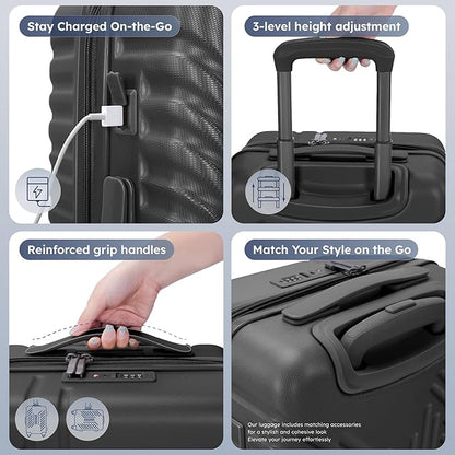 20-inch Carry On Luggage Airline Approved - PC+ABS Lightweight Suitcase with Built-in TSA Lock，Hard-shell Durable Rolling Luggage with USB Port