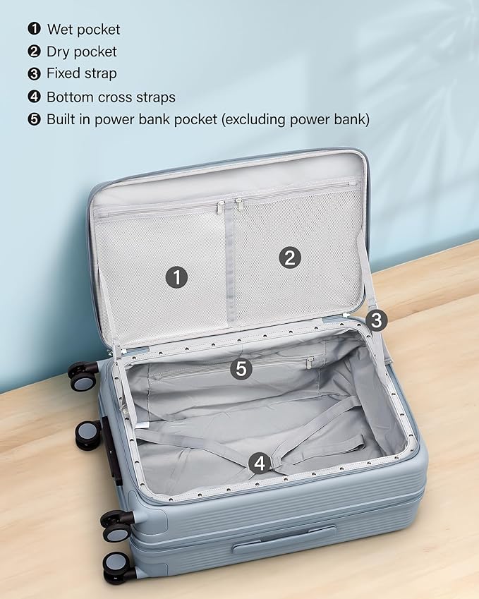 Hanke Expandable 28 Inch Luggage with Spinner Wheels Top Opening Travel Luggage Hard Shell Rolling Suitcases Large Lightweight Checked Luggage with Cup Holder(Grey)