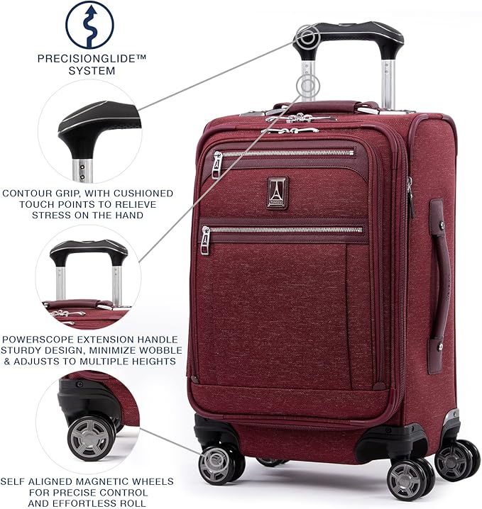 Travelpro Platinum Elite Softside Expandable Carry on Luggage, 8 Wheel Spinner Suitcase, USB Port, Laptop and Tablet Sleeves, Men and Women, Bordeaux Red, Carry On 20-Inch