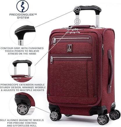 Travelpro Platinum Elite Softside Expandable Carry on Luggage, 8 Wheel Spinner Suitcase, USB Port, Laptop and Tablet Sleeves, Men and Women, Bordeaux Red, Carry On 20-Inch
