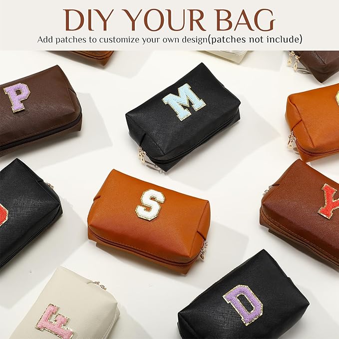 Cunno 100 Pcs Makeup Bags Bulk PU Leather Cosmetic Pouch Christmas Small Pouch Bag DIY Toiletry Bags Preppy Aesthetic Travel Storage Organizer for Women Travel Christmas Party Gift(Brown)