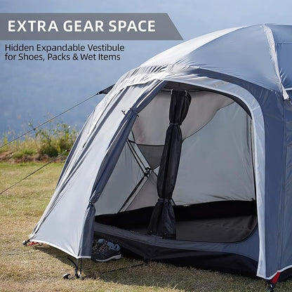 EchoSmile Tents for Camping, Waterproof Windproof Tent with Multi-Pole, 3-5 Person Spacious Dome Tent with Expandable Space for Shoes, Packs & Wet Items, Easy Setup Tent for Camping & Hiking