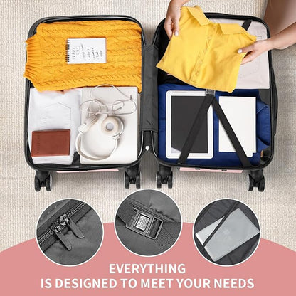 Karl home 24in Checked Luggage with TSA Lock, ABS Hardshell Check-in Suitcase with Spinner Wheels, Durable Medium Suitcase Rolling Luggage for Business Travel, Pink