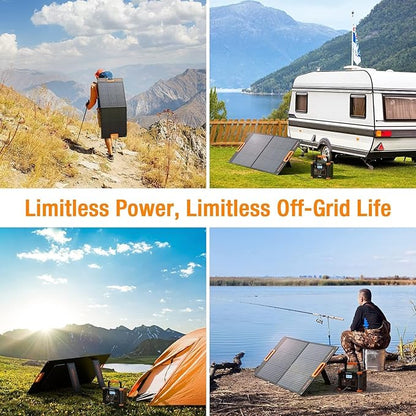 GRECELL 500W Portable Power Station with 100W Solar Panel 20V, Solar Generator 500W AC Outlet, Portable Solar Panel MC-4 High-Efficiency Battery Charger for Home Use Camping Outdoor Trip RV