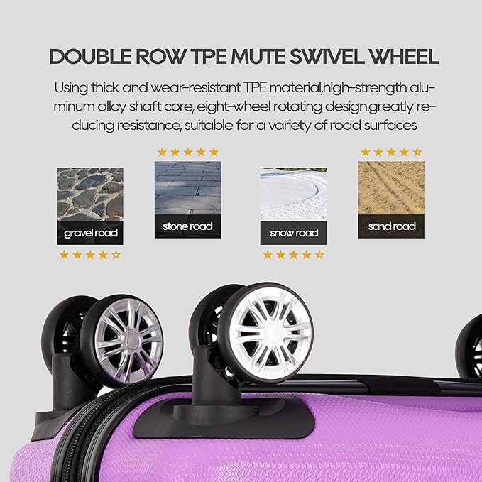 GinzaTravel 3-piece expandable luggage sets with Spinner Wheels， ABS hardshell Suitcase with TSA Lock，Large Luggage for Family Travel & carry on 20/24/28，Purple color