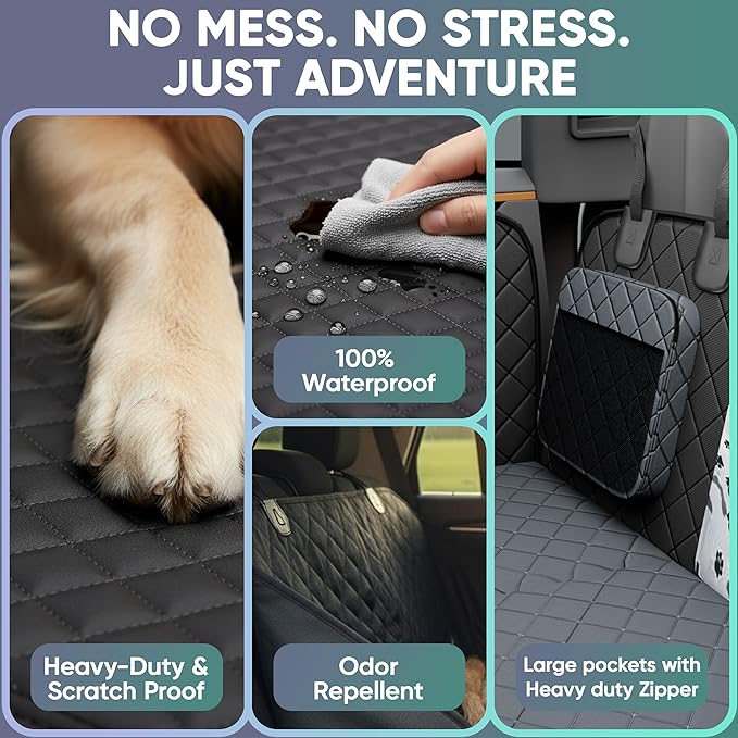 Hard Bottom Dog Car Seat Cover for Back Seat, 900D Oxford Waterproof Pet Seat Extender Supports 400lbs, Car Seat Protector and Hammock for Dogs, Compatible with Car, Small SUV & Truck