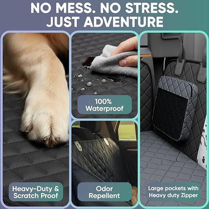 Hard Bottom Dog Car Seat Cover for Back Seat, 900D Oxford Waterproof Pet Seat Extender Supports 400lbs, Car Seat Protector and Hammock for Dogs, Compatible with Car, Small SUV & Truck
