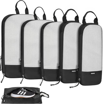 Voova 6 Set Compression Packing Cubes, Travel Accessories Expandable Packing Organizer Bags Set for Carry on Suitcase, Durable Luggage Packing Cubes for Travel Essentials, Black