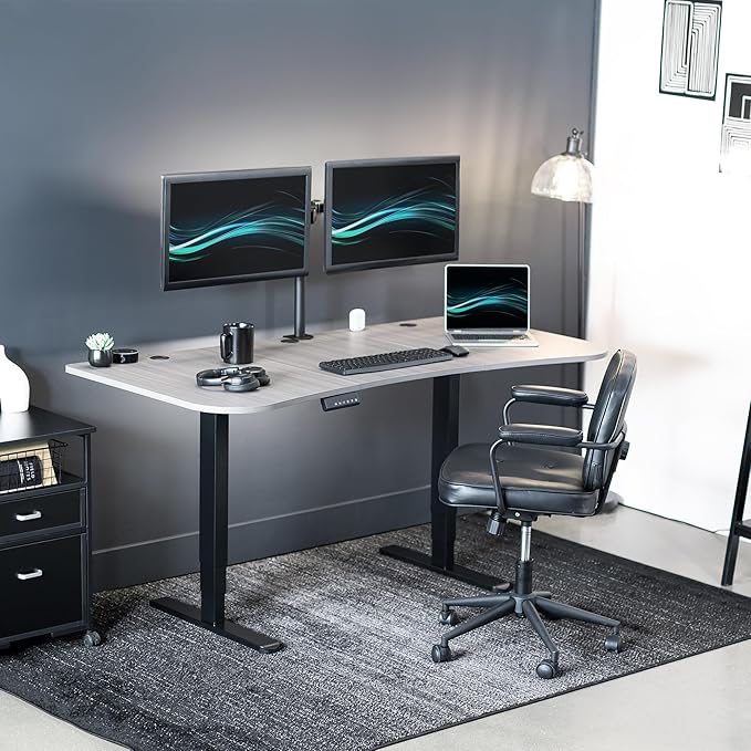 VIVO Electric 63 x 32 in Dual Motor Standing Desk, Memory Height Adjustment, 2B Series, Dark Gray Top Black Frame, DESK-KIT-2B1G
