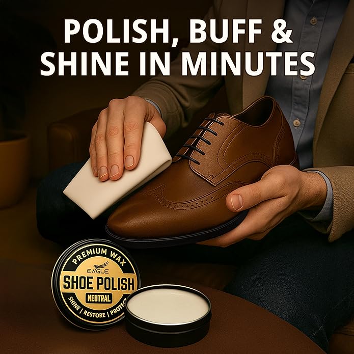 Eagle Shoe Polish Wax – Premium High-Gloss Shine – Restores Color, Covers Scuffs, Nourishes & Protects - 3-Piece Kit