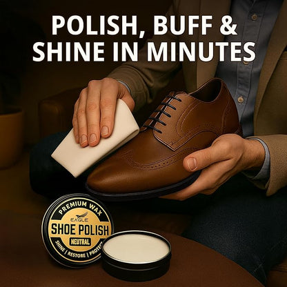 Eagle Shoe Polish Wax – Premium High-Gloss Shine – Restores Color, Covers Scuffs, Nourishes & Protects - 3-Piece Kit