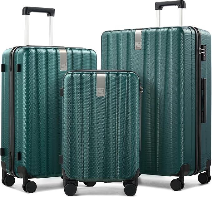 Hanke Hardshell Luggage Sets 3 Piece Extra Large Suitcases with Lock,28 Inch Luggage with Spinner Wheels, PC Travel Suitcase for Women Men 20 24 29Inch,Blackish Green
