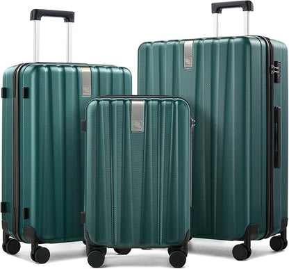 Hanke Hardshell Luggage Sets 3 Piece Extra Large Suitcases with Lock,28 Inch Luggage with Spinner Wheels, PC Travel Suitcase for Women Men 20 24 29Inch,Blackish Green
