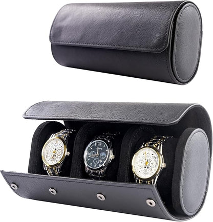 MR.OKAY 3 Watch Travel Case- Classic Leather Watch Case With Superb Texture.Portable Watch Roll Or Organizer For Storage And Display. Best Travel Gift for Men,All Handcrafted By Artisans.