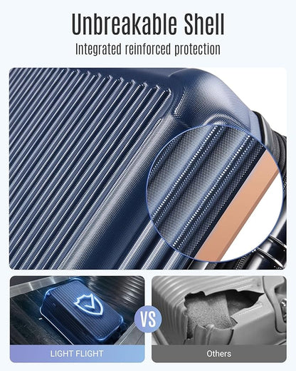 LIGHT FLIGHT Carry On Luggage 22x14x9 Airline Approved, Durable Hard Shell Carry On Suitcases with Wheels, Expandable Hardside Lightweight Travel Luggage with TSA Lock 20 Inch Carry on, Dark Blue