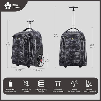 NEW TILAMI 20" Rolling Backpack for Teens Adults, Climbing Stairs Waterproof Backpack with Wheels for School Business Trave Camping with Laptop Compartment, Fit 17 Inch Laptop, Grey Mosaic