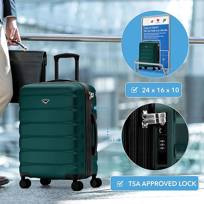 Flight Knight 24x16x10 Expandable Carry On Suitcase Hardside TSA Lock USB C Lightweight Luggage Silent Double Spinner Wheels Maximum Overhead Carry-On Bag For Virgin & South West Approved Airlines