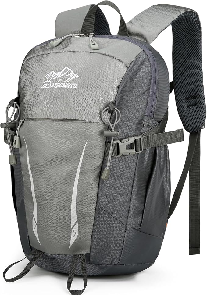 15L Small Padded Hiking Backpack with Chest Strap for Men Women, Lightweight Waterproof Daypack for Travel, Gray