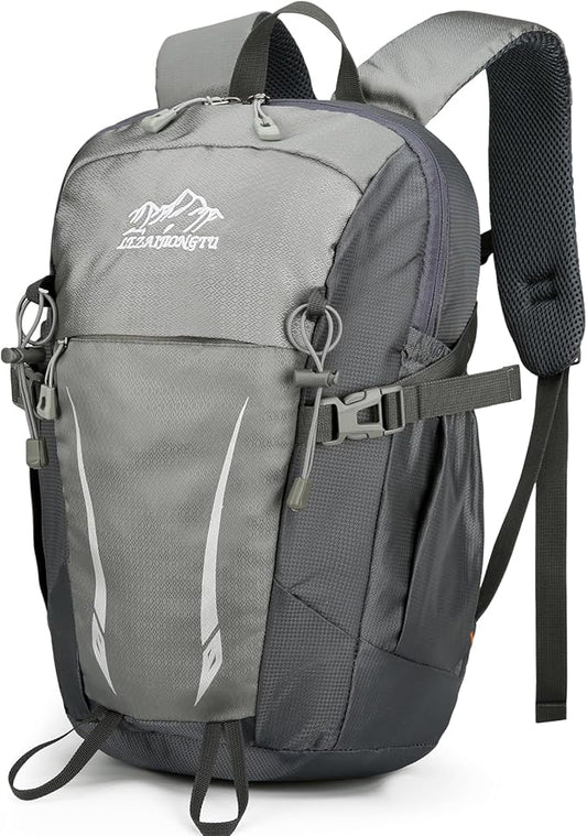 15L Small Padded Hiking Backpack with Chest Strap for Men Women, Lightweight Waterproof Daypack for Travel, Gray