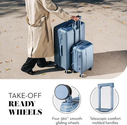 Nine West Zion 2 Piece Luggage Set for Cruise & Extended Trips, 32" Large Expandable Suitcase & 20" Smart Carry On with USB Port, Hardshell Spinners Lapis
