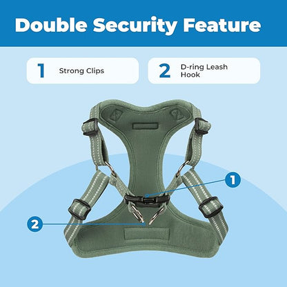 Best Pet Supplies Voyager Mesh Dog Breathable Harness Reflective Stitching, All Weather Adjustable for Walking Training, or Running - Heavy Duty & Durable, Moss Green, L