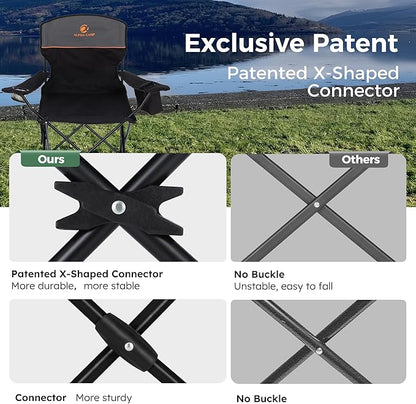 ALPHA CAMP Folding Camping Chairs for Adults Lawn Chairs Outdoor Chairs Support 225 LBS Portable Camp Chairs with Cup Holders Cooler Pouch for Outdoor, 2 Pack