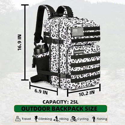25L Tactical Backpack Military Tactical Backpack for Men and Women Small Assault Pack Outdoor Travel Hiking Camping Rucksack with Molle Webbing (White Leopard)