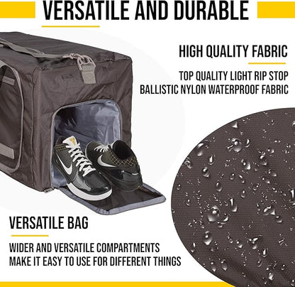 LEGEND 80L Foldable Duffle Bag for Travel - Packable Duffle Bags w/Shoe Compartment - Tear Resistant Collapsible Duffel Bags for Traveling - Lightweight Folding Duffel Bag for Men & Women -Chocolate
