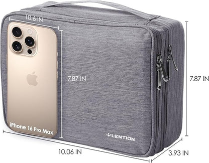 LENTION Waterproof Electronics Organizer Bag, Travel Storage Case with DIY Dividers for Cords, Charger, Power Bank, Earphones – Compact, Durable, Shockproof & Lightweight (Grey)