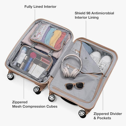 Traveler's Choice Pagosa Indestructible Hardshell Expandable Spinner Luggage, Latte Beige, 22-Inch Carry-on