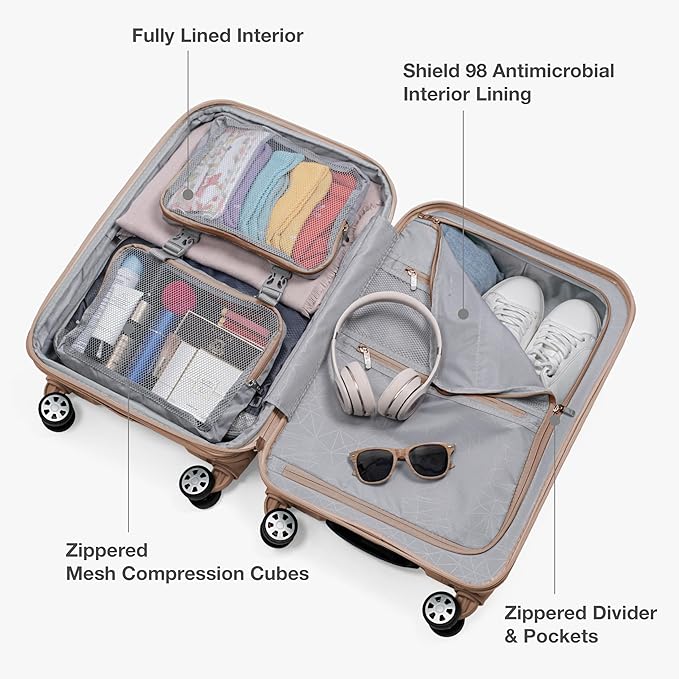 Traveler's Choice Pagosa Indestructible Hardshell Expandable Spinner Luggage, Latte Beige, 30-Inch Large