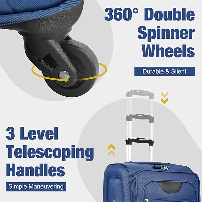 Merax Softside Luggage Set, Travel Suitcase Expandable Lightweight, 3 Piece Luggage Sets with Duffel Bag 22" 26" 30" Suitcase with TSA Lock Spinner Wheels,Navy Blue