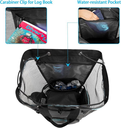 Fasrom Scuba Diving Backpack, XL Mesh Dive Bag for Snorkeling Gear, Mask, Fins, Snorkel, with Shoe Compartment and Wet & Dry Separation, Black