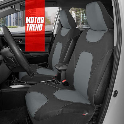 Motor Trend Waterproof Car Seat Covers Full Set – Black & Gray Seat Covers for Car Front & 60/40 Split Back Bench - Carseat Cover for Trucks, SUV - Universal Fit for Most Regular Size Vehicles