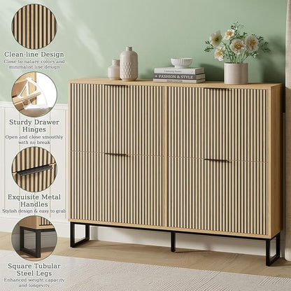 Shoe Cabinet Storage with 4 Flip Drawers, Narrow Hidden Shoe Organizer Cabinet for Entryway, Modern Freestanding Slim Shoe Rack Organizer Shoe Cupboard for Hallway, Natural Wood