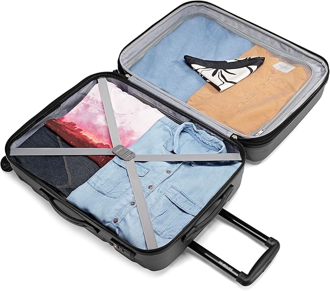 Samsonite Omni PC Hardside Expandable Luggage with Spinner Wheels, Black, Checked-Medium 24-Inch